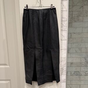 Leather black mid skirt
